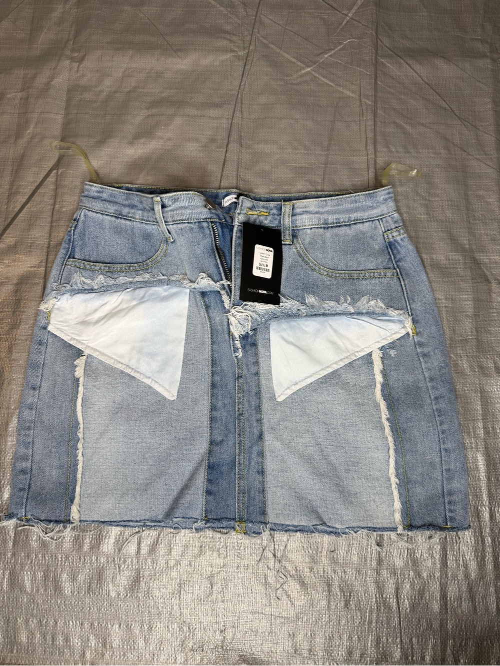 Fashion Nova Light Blue Distressed Denim Mini Skirt